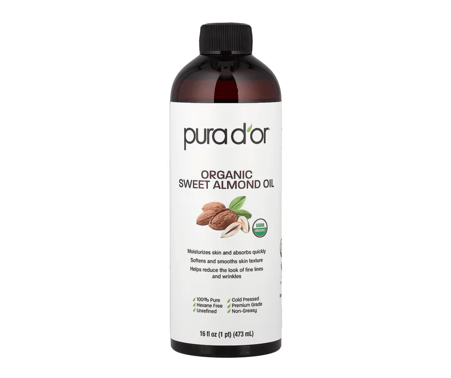 Pura D'or, Organic Sweet Almond Oil, 16 fl oz (473 ml)