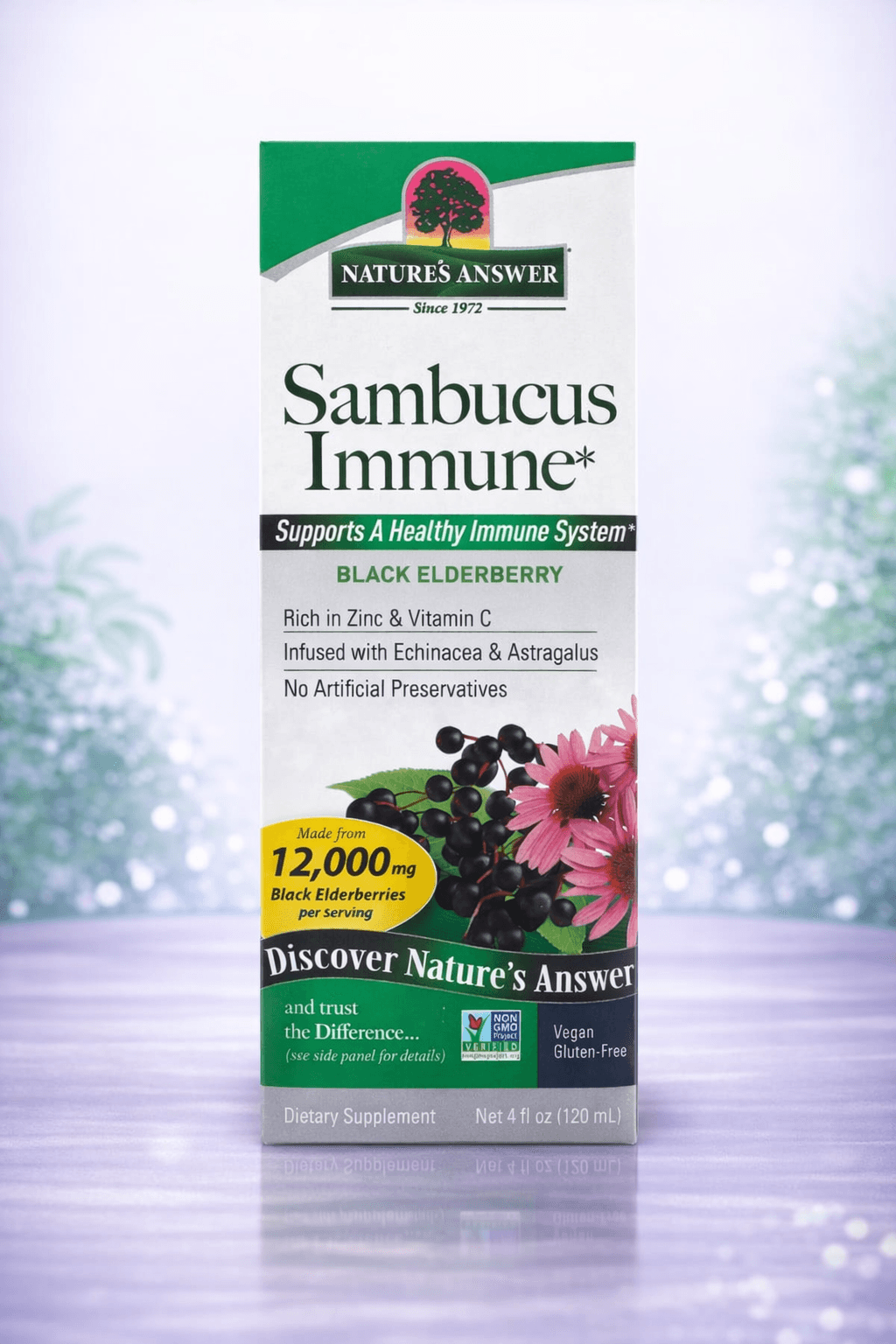 Nature's Answer, Sambucus Immune, Black Elderberry, 4 fl oz (120 ml) – Sovuq mavsum uchun tabiiy himoya 120ml