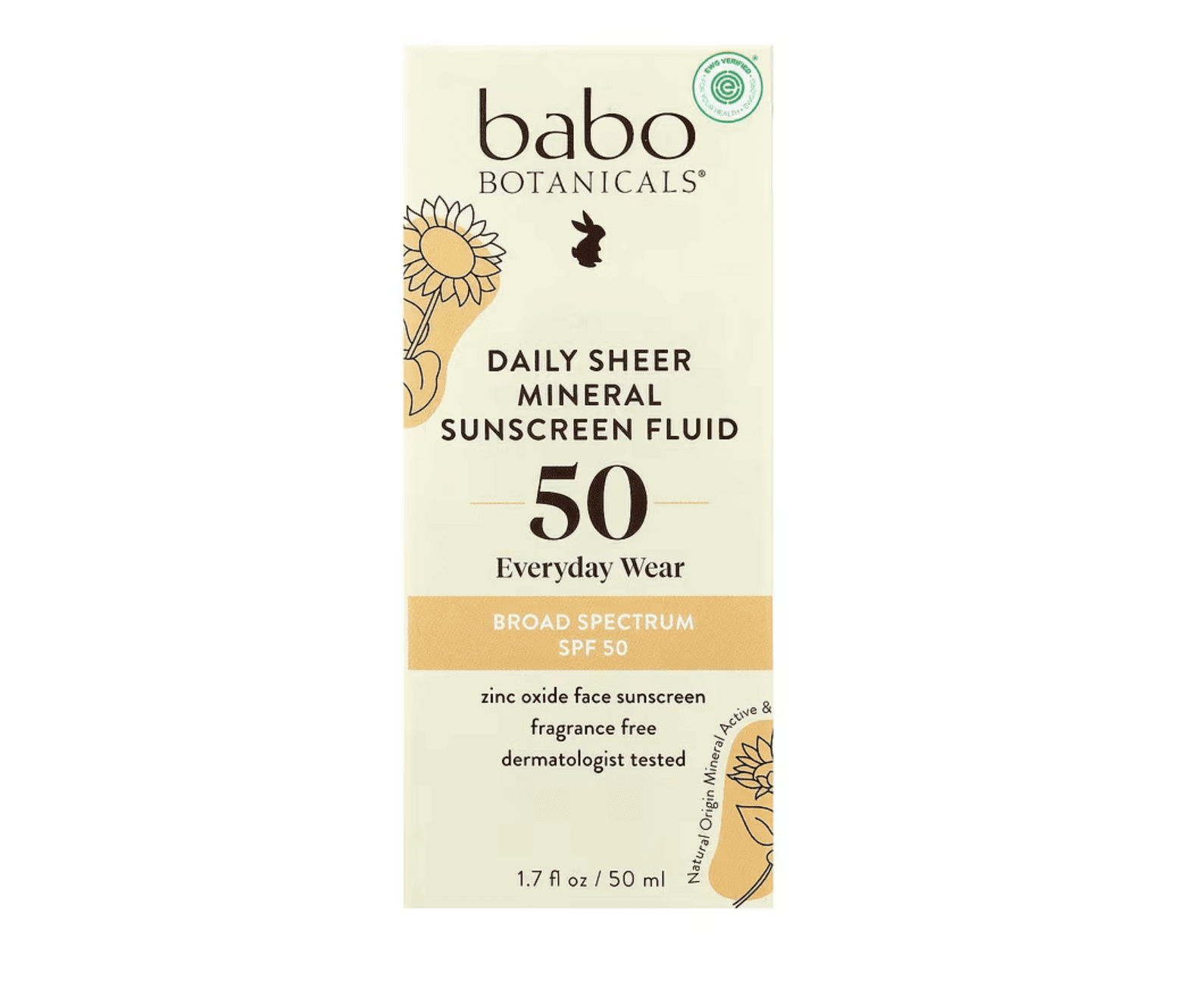 Babo Botanicals, Daily Sheer Mineral Sunscreen Fluid, SPF 50, Fragrance Free, 1.7 fl oz (50 ml)