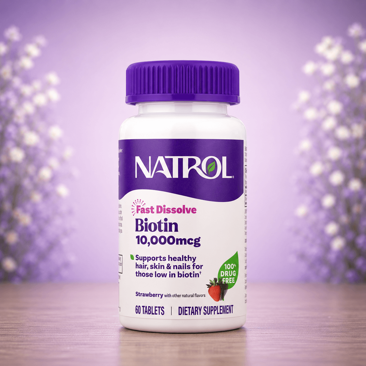 Natrol, Biotin, Fast Dissolve, Strawberry, 10,000 mcg, 60 Tablets