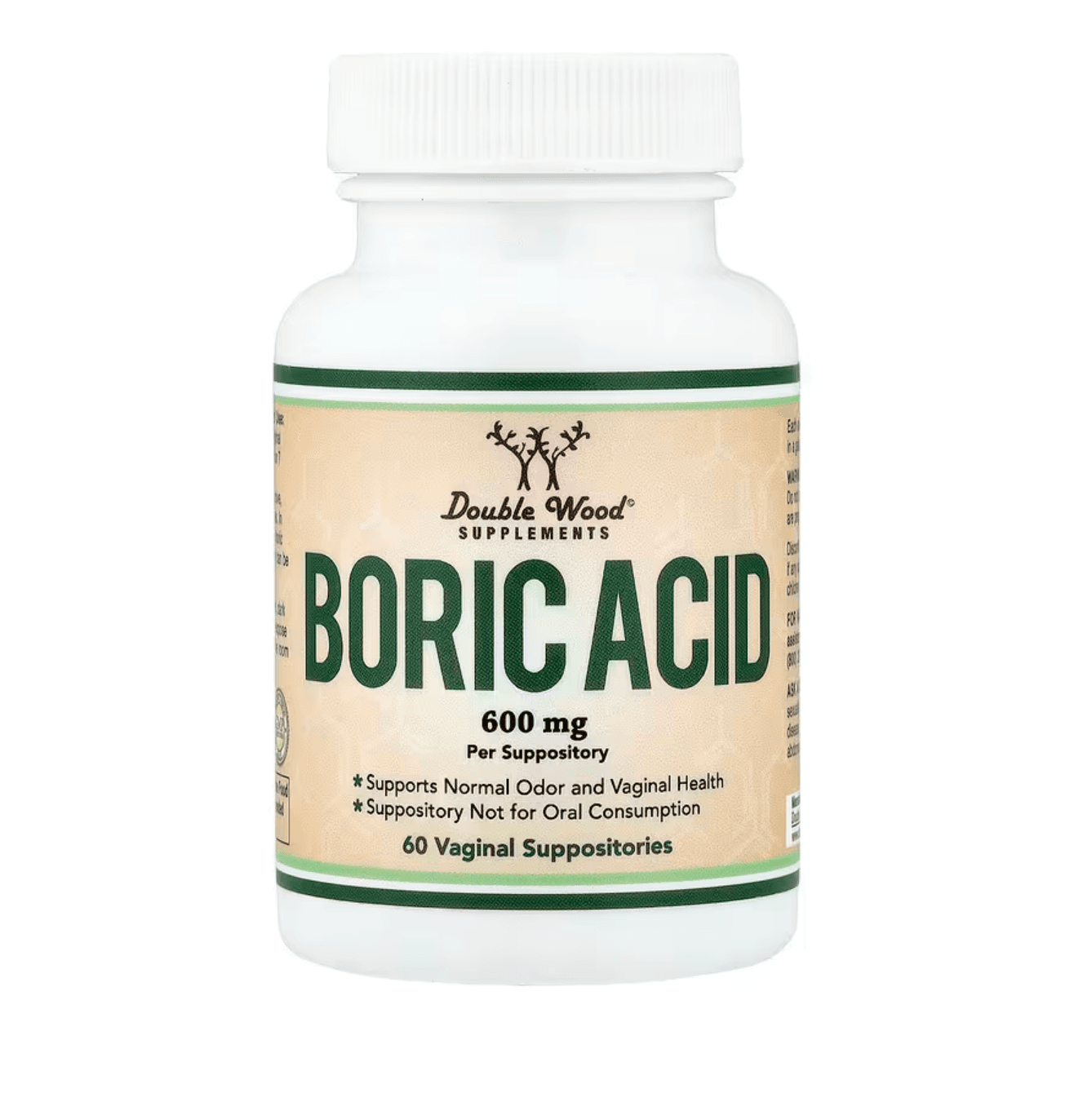 Double Wood Supplements, Boric Acid, 60 Vaginal Suppositories