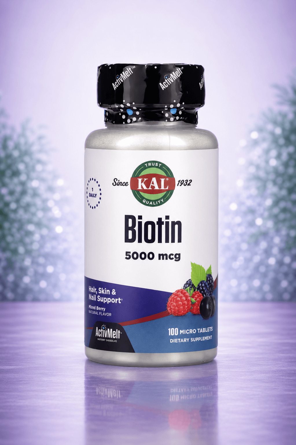 KAL, Biotin, Mixed Berry, 5,000 mcg, 100 Micro Tablets